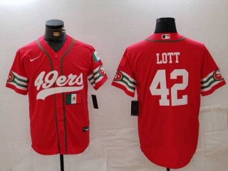 Men's NFL San Francisco 49ers #42 Ronnie Lott Red Mexico Patch Cool Base Stitched Baseball Jerseys