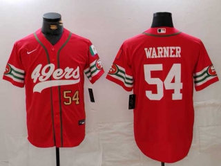 Men's NFL San Francisco 49ers #54 Fred Warner Red Gold Number Mexico Patch Cool Base Stitched Baseball Jersey