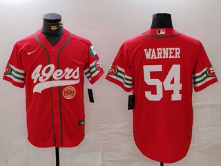 Men's NFL San Francisco 49ers #54 Fred Warner Red Logo Mexico Patch Cool Base Stitched Baseball Jersey