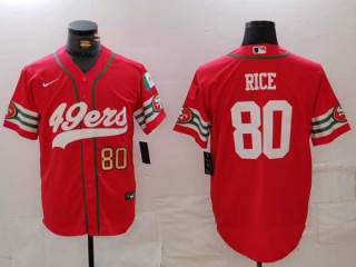 Men's NFL San Francisco 49ers #80 Jerry Rice Red Gold Number Mexico Patch Cool Base Stitched Baseball Jersey