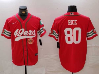 Men's NFL San Francisco 49ers #80 Jerry Rice Red Logo Mexico Patch Cool Base Stitched Baseball Jersey