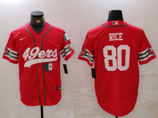 Men's NFL San Francisco 49ers #80 Jerry Rice Red Mexico Patch Cool Base Stitched Baseball Jerseys