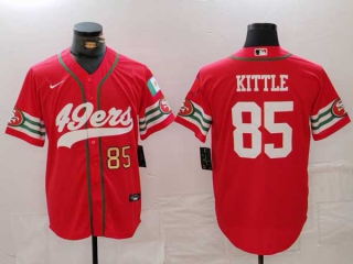 Men's NFL San Francisco 49ers #85 George Kittle Red Gold Number Mexico Patch Cool Base Stitched Baseball Jersey