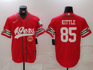 Men's NFL San Francisco 49ers #85 George Kittle Red Logo Mexico Patch Cool Base Stitched Baseball Jersey