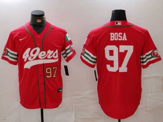 Men's NFL San Francisco 49ers #97 Nick Bosa Red Gold Number Mexico Patch Cool Base Stitched Baseball Jersey