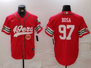 Men's NFL San Francisco 49ers #97 Nick Bosa Red Logo Mexico Patch Cool Base Stitched Baseball Jersey