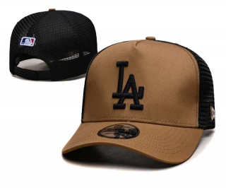 MLB Los Angeles Dodgers New Era Back Patch A-Frame Trucker 9FORTY Adjustable Hat Brown Black 2360