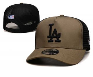 MLB Los Angeles Dodgers New Era Back Patch A-Frame Trucker 9FORTY Adjustable Hat Camel Black 2361