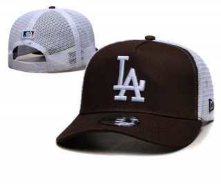 MLB Los Angeles Dodgers New Era Back Patch A-Frame Trucker 9FORTY Adjustable Hat Deep Brown White 2365