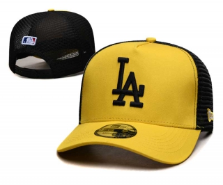 MLB Los Angeles Dodgers New Era Back Patch A-Frame Trucker 9FORTY Adjustable Hat Gold Black 2366