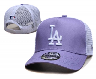 MLB Los Angeles Dodgers New Era Back Patch A-Frame Trucker 9FORTY Adjustable Hat Light Purple White 2372