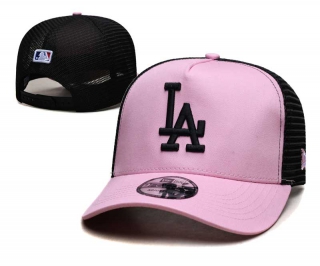 MLB Los Angeles Dodgers New Era Back Patch A-Frame Trucker 9FORTY Adjustable Hat Pale Pink Black 2375