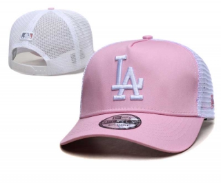 MLB Los Angeles Dodgers New Era Back Patch A-Frame Trucker 9FORTY Adjustable Hat Pale Pink White 2376