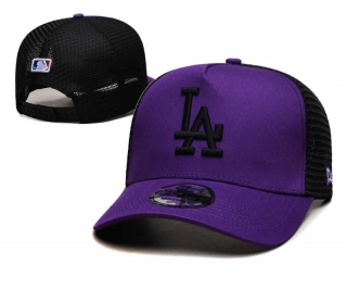 MLB Los Angeles Dodgers New Era Back Patch A-Frame Trucker 9FORTY Adjustable Hat Purple Black 2378