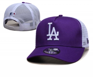 MLB Los Angeles Dodgers New Era Back Patch A-Frame Trucker 9FORTY Adjustable Hat Purple White 2379