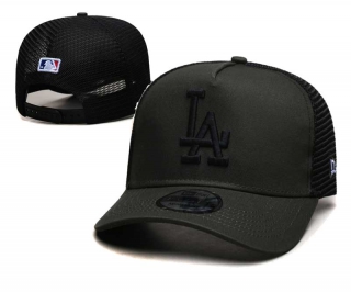 MLB Los Angeles Dodgers New Era Back Patch A-Frame Trucker 9FORTY Adjustable Hat Solid Olive Green Black 2381