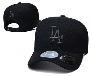 MLB Los Angeles Dodgers Yupoong The Classics Black On Black Curved Brim Side Patch Snapback Hat 8019