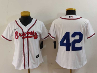 Women's MLB Atlanta Braves White 2024 Jackie Robinson Day Home Stitched Cool Base Nike Baseball Jersey (1)