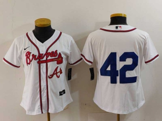 Women's MLB Atlanta Braves White 2024 Jackie Robinson Day Home Stitched Cool Base Nike Baseball Jersey (3)