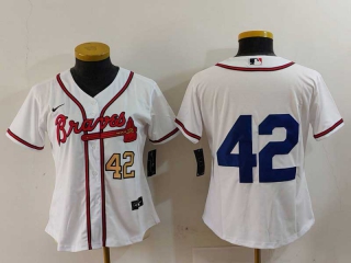 Women's MLB Atlanta Braves White 2024 Jackie Robinson Day Home Stitched Cool Base Nike Baseball Jersey (4)