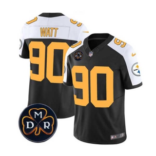 Men's NFL Pittsburgh Steelers #90 T. J. Watt Black DMR Patch Vapor Stitched Limited Football Nike Jersey