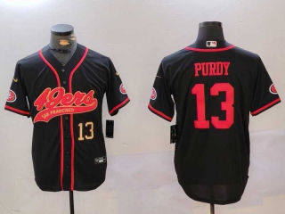 Men's NFL San Francisco 49ers #13 Brock Purdy Black Gold Number Patch Stitched Baseball Nike Jersey