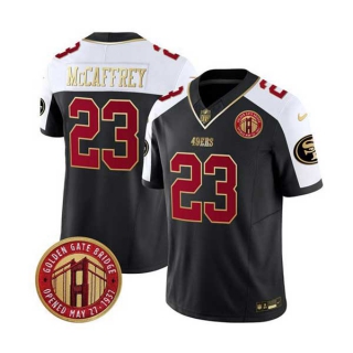 Men's NFL San Francisco 49ers #23 Christian McCaffrey Black Golden Gate Bridge Patch Vapor Stitched Limited Football Nike Jersey