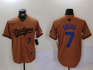 Men's MLB Los Angeles Dodgers #7 Julio Urias Camel Blue Number With Patch Cool Base Limited Nike Stitched Jersey