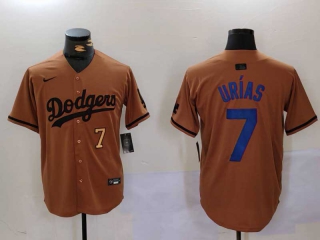 Men's MLB Los Angeles Dodgers #7 Julio Urias Camel Gold Number With Patch Cool Base Limited Nike Stitched Jersey