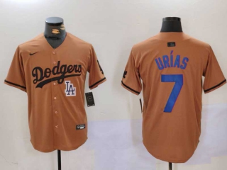 Men's MLB Los Angeles Dodgers #7 Julio Urias Camel Logo With Patch Cool Base Limited Nike Stitched Jersey