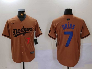 Men's MLB Los Angeles Dodgers #7 Julio Urias Camel Red Number With Patch Cool Base Limited Nike Stitched Jersey