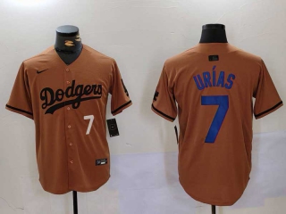 Men's MLB Los Angeles Dodgers #7 Julio Urias Camel White Number With Patch Cool Base Limited Nike Stitched Jersey