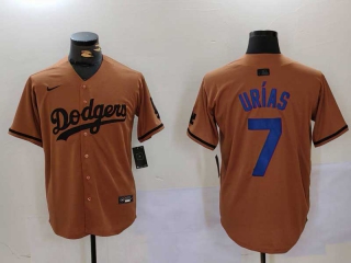 Men's MLB Los Angeles Dodgers #7 Julio Urias Camel With Patch Cool Base Limited Nike Stitched Jersey