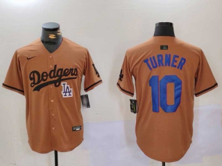 Men's MLB Los Angeles Dodgers #10 Justin Turner Camel Logo With Patch Cool Base Limited Nike Stitched Jersey