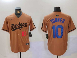 Men's MLB Los Angeles Dodgers #10 Justin Turner Camel Red Number With Patch Cool Base Limited Nike Stitched Jersey