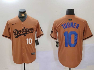 Men's MLB Los Angeles Dodgers #10 Justin Turner Camel White Number With Patch Cool Base Limited Nike Stitched Jersey