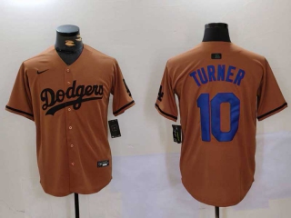 Men's MLB Los Angeles Dodgers #10 Justin Turner Camel With Patch Cool Base Limited Nike Stitched Jersey