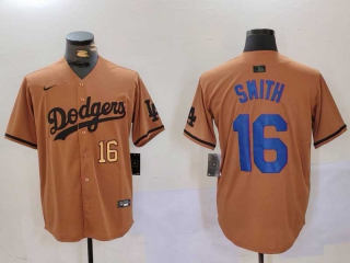 Men's MLB Los Angeles Dodgers #16 Will Smith Camel Gold Number With Patch Cool Base Limited Nike Stitched Jersey