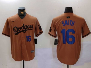 Men's MLB Los Angeles Dodgers #16 Will Smith Camel Blue Number With Patch Cool Base Limited Nike Stitched Jersey