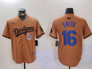 Men's MLB Los Angeles Dodgers #16 Will Smith Camel Logo With Patch Cool Base Limited Nike Stitched Jersey