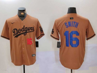 Men's MLB Los Angeles Dodgers #16 Will Smith Camel Red Number With Patch Cool Base Limited Nike Stitched Jersey