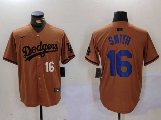 Men's MLB Los Angeles Dodgers #16 Will Smith Camel White Number With Patch Cool Base Limited Nike Stitched Jersey