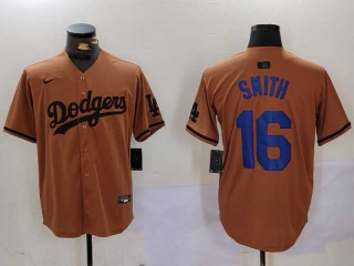 Men's MLB Los Angeles Dodgers #16 Will Smith Camel With Patch Cool Base Limited Nike Stitched Jersey