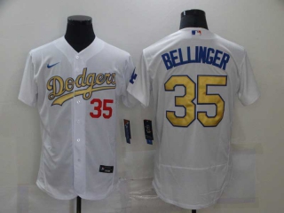 Men's MLB Los Angeles Dodgers #35 Cody Bellinger White Gold Flex Base Nike Stitched Jersey