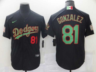 Men's MLB Los Angeles Dodgers #81 Victor Gonzalez Black Mexico Flag Themed World Series Cool Base Limited Nike Stitched Jersey