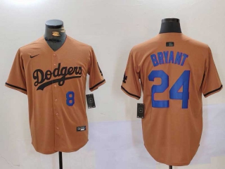 Men's MLB Los Angeles Dodgers Kobe Bryant #8 #24 Camel With Patch Cool Base Limited Nike Stitched Jersey