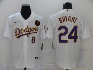 Men's MLB Los Angeles Dodgers Kobe Bryant #8 #24 White With Patch Cool Base Limited Nike Stitched Jersey (1)