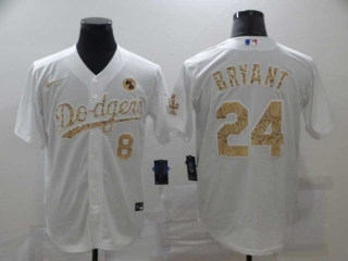 Men's MLB Los Angeles Dodgers Kobe Bryant #8 #24 White With Patch Cool Base Limited Nike Stitched Jersey (2)