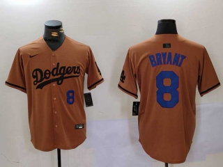 Men's MLB Los Angeles Dodgers Kobe Bryant #8 Camel Blue Number With Patch Cool Base Limited Nike Stitched Jersey