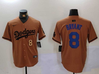 Men's MLB Los Angeles Dodgers Kobe Bryant #8 Camel Gold Number With Patch Cool Base Limited Nike Stitched Jersey